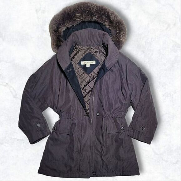 London Fog Genuine Fur Brown Parka Luxurious Fur Hood Removable Zip Jacket - Picture 1 of 8